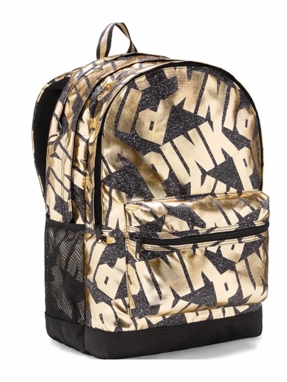 PINK Victoria's Secret Gold and Black Logo Backpack